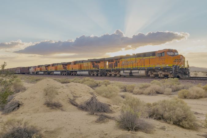 A BNSF locomotive operating outside of Barstow